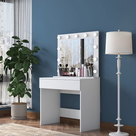 Hanah Home BJ120 - 2916 Mesa de Maquillaje Blanca con Espejo